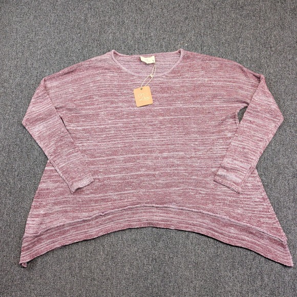 2 Love Boho High Low Marled Knit Sweater S/M Pink White Oversized Relaxed Top — photo 2